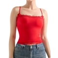 thumbnail image 2 of Women'S Square Neck Lace Tank Tops Sleeveless Crop Spaghetti Strap Summer Y2k Tops Red S, 2 of 7