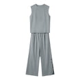 thumbnail image 6 of BRELIL Women Two Piece Sets Summer Casual Round Neck Sleeveless Tank Top Wide Leg Pants Matching Outfits Solid Boho Vacation Travel Loose Lounge Loungewear, Gray 2XL, 6 of 7