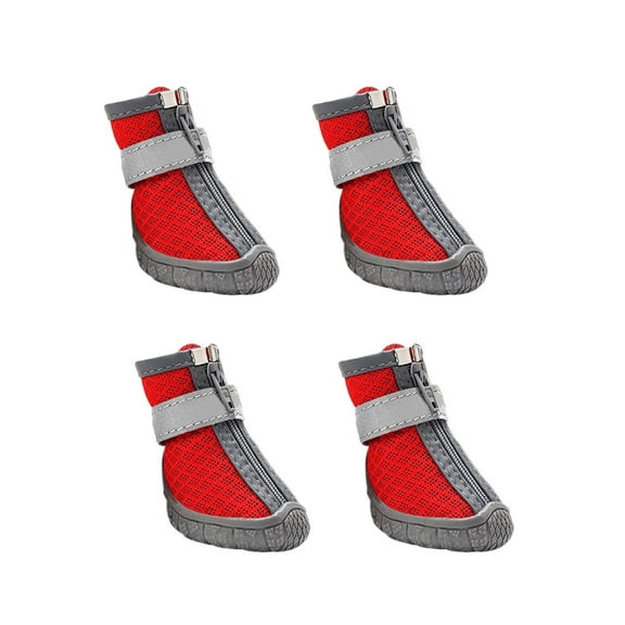 Qiulaii 4 Pack Summer Soft Bottom Non-Slip Pet Shoes with Breathable Fabric, Adjustable Dog Boots for Paw Protection Outdoor Walking,Red
