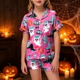 thumbnail image 2 of Enyan Halloween Pjs Girls Toddler Cute Pumpkin/Ghost Pajamas Short Sleeve Loungewear Sleepwear Set Girls Pajamas(4-5 Years), 2 of 5