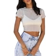 thumbnail image 5 of KelaJuan Women's Sheer Mesh Crop Tops Fashion Short Sleeve Crew Neck Solid Color Casual T-Shirts, 5 of 6