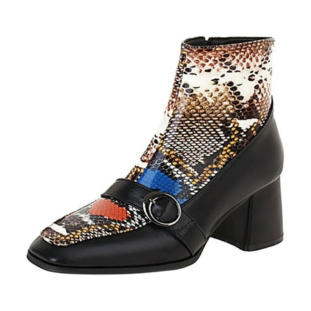 

Women Ankle Boots Autumn Winter Fashion Color Blocking Pattern Comfortable Square Toe Thick Heel