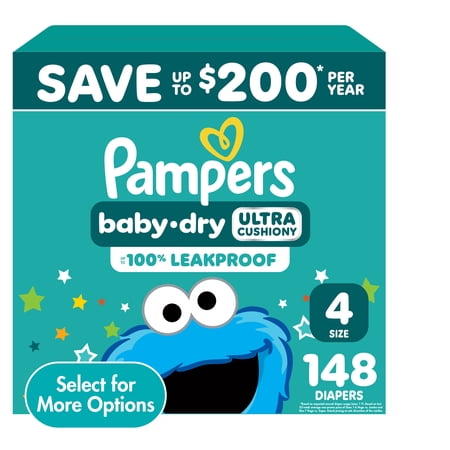 Pampers Baby Dry Baby Diapers Size 4 148 Count (Select for More Options)