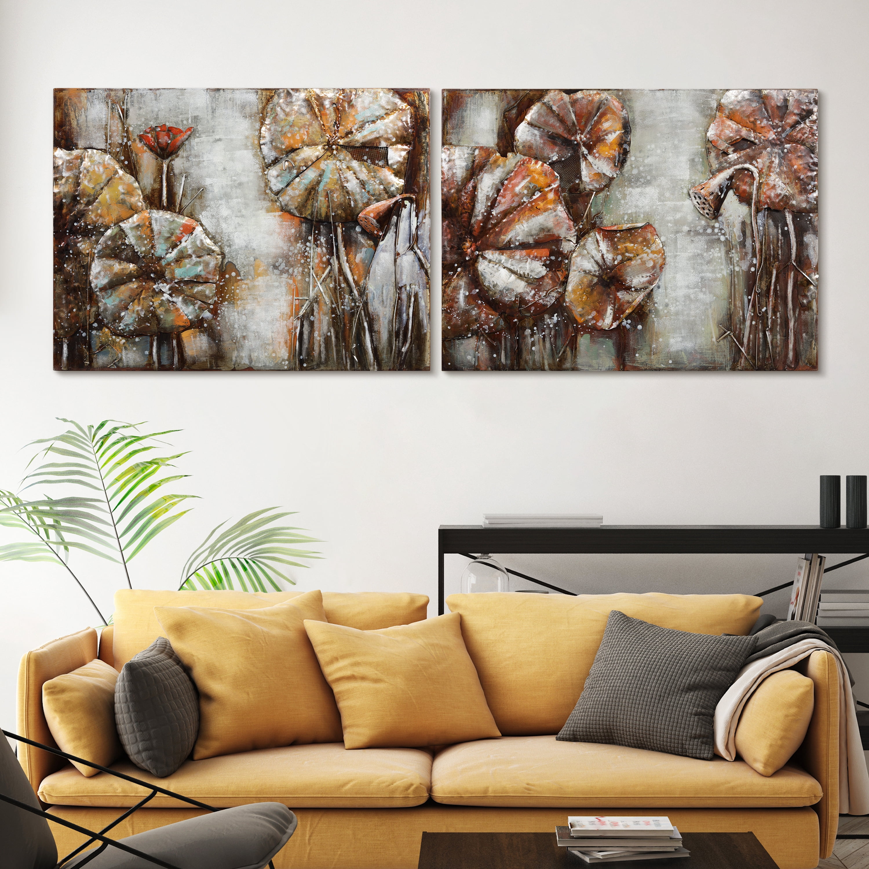 Empire Art Direct Water Lilly Pads 1 & 2 Hand Painted 3D Metal Wall Art, 48" x 36" each, Ready to Hang
