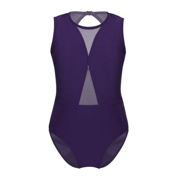 MSemis Kids Girls' Sleeveless Mesh Splice Keyhole Back Leotard Bodysuit