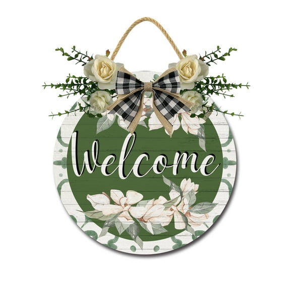 Eveokoki Magnolia Welcome Front Door Sign Funny Wreaths Hanging Wooden Plaque Decoration Round Rustic Wood Farmhouse Porch Decor for Home Front Door Decor, 11 x 11 Inch