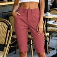 thumbnail image 3 of HomeDM Capri Pants for Women Knee Length Casual Work Cargo Shorts Wine Cropped Pants with Pockets Size L, 3 of 6