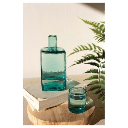 Bedside Water Carafe and Drinking Glass, Green Blue/Green
