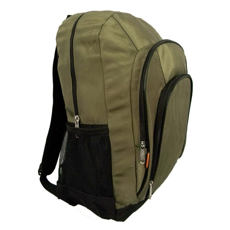 Greenish grey multi-pocket backpack