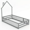 thumbnail image 1 of Costway Twin Size Montessori Floor Bed for Toddler with Lockable Door Full-Length Guardrail Gray, 1 of 10