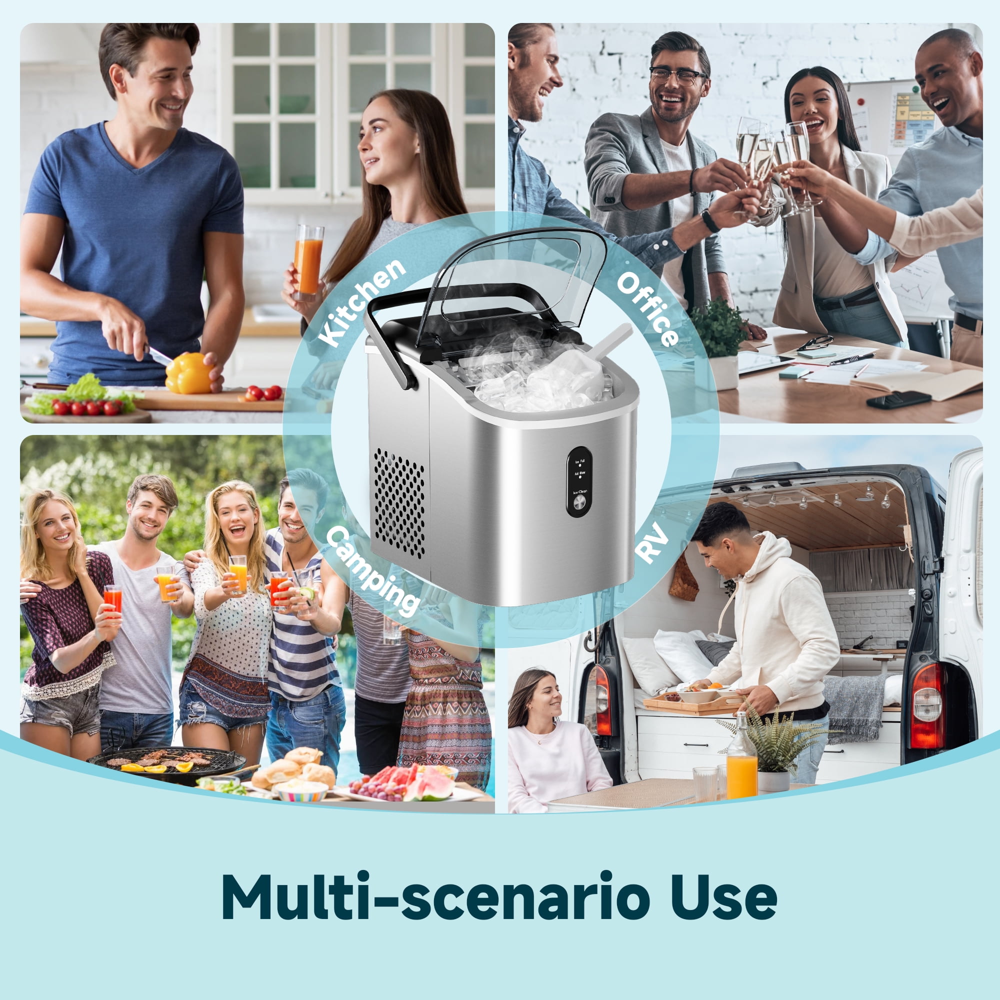 Simzlife Countertop Ice Maker with Handle,Portable Ice Machine with Basket and Scoop, 9 Bullet Ice In 6 Mins, 26Lbs/24H, Self-Cleaning