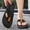 black, variant on Parallel Braided Strap Flip Flops Leather Label Decor Rugged Anti-Slip Outsole Outdoor Driving Footwear