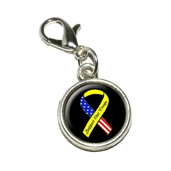 Support our Troops Ribbon - Yellow and flag on Black Bracelet Charm