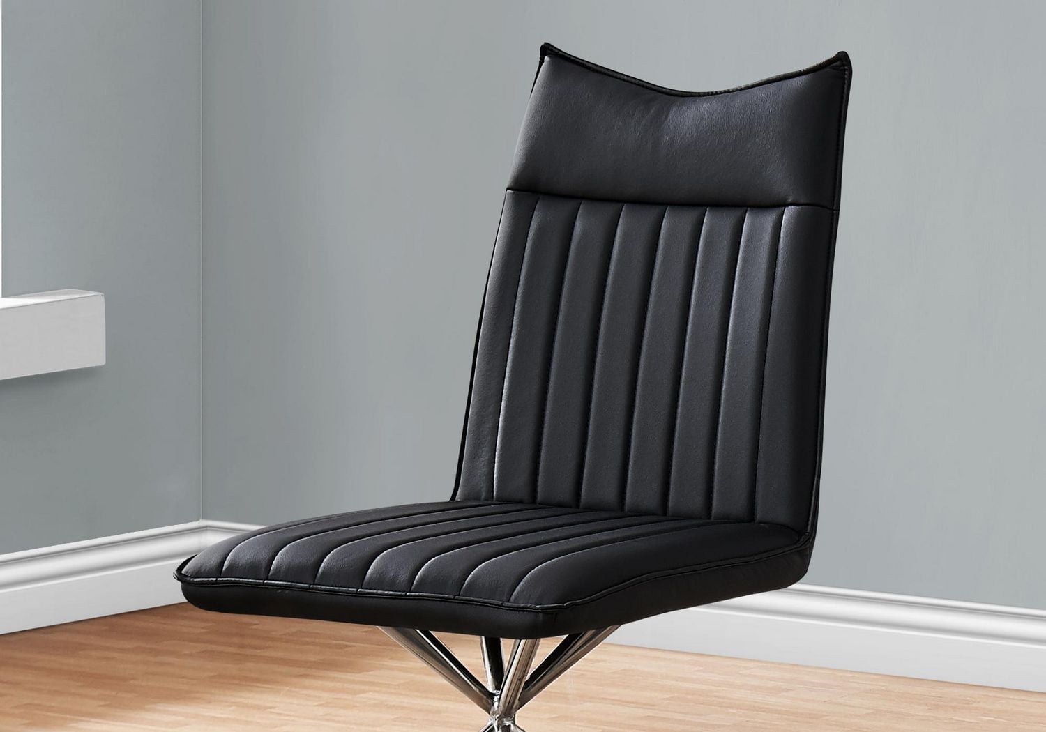 Monarch Specialties Dining Chair, Set Of 2, Side, Upholstered, Kitchen, Dining Room, Pu Leather Look, Metal, Black, Chrome, Contemporary, Modern