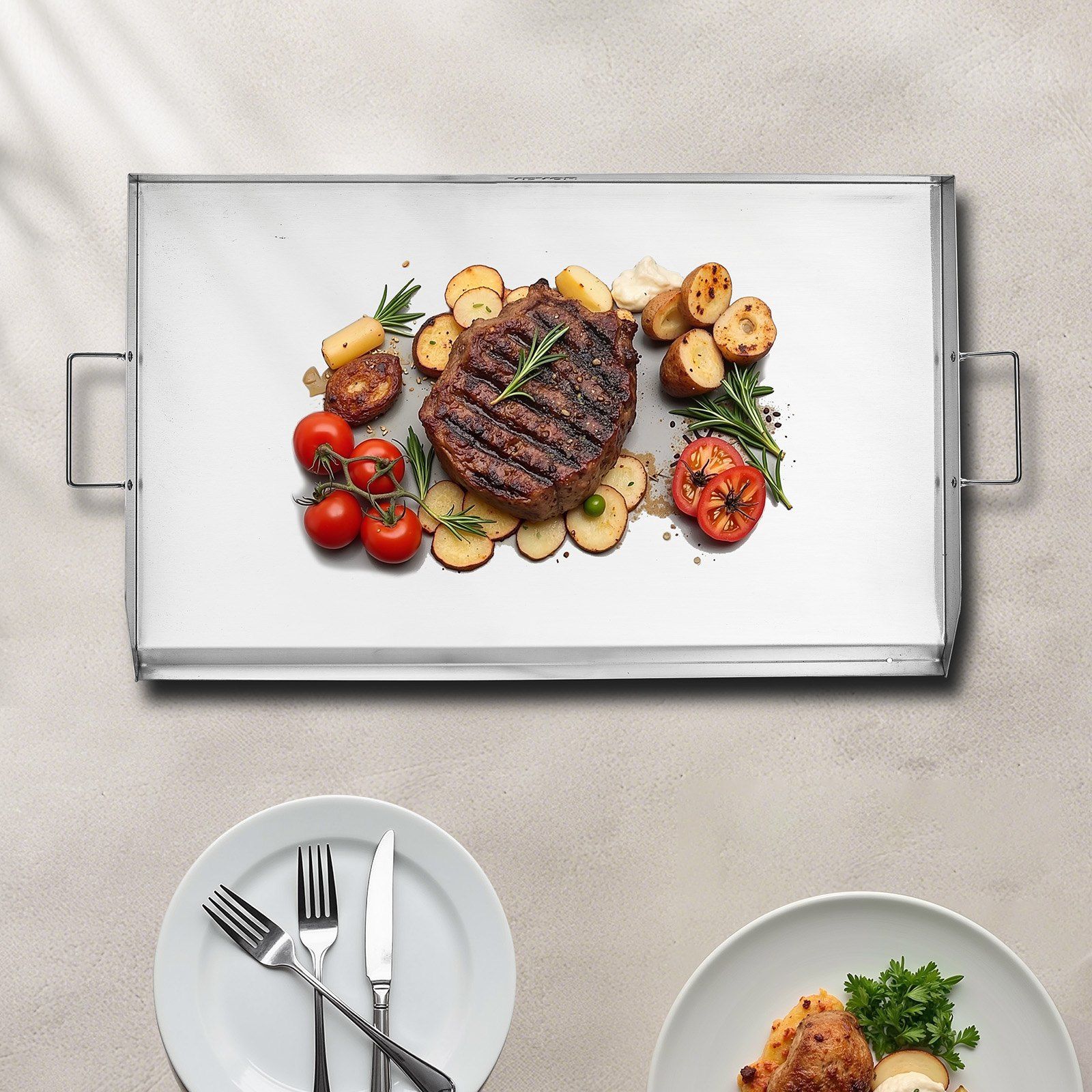 36x22 in Stainless Steel Flat Top Griddle for Gas Grill, Universal BBQ Grill Pan with X-Shaped Reinforcement, Grease Trough, Sidewalls, and Large Cooking Surface for Outdoor Cookware