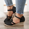 thumbnail image 2 of NECHOLOGY Earth Spirit Womens Sandals Women Sandals Platform Wedge Linen Sandals Fashion Versatile Women Heels Sandals under 10 Black 8, 2 of 5