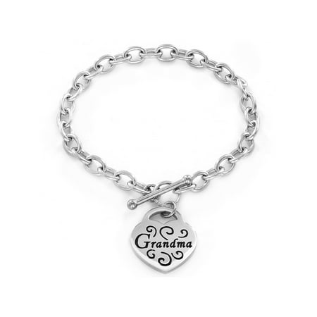 Grandma Heart Tag Stainless Steel Bracelet 7.5 Inches