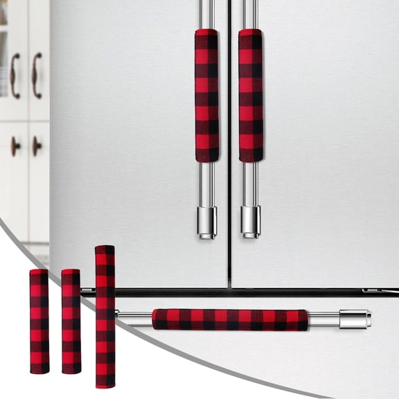3pcs Christmas Red and Black Plaid Refrigerator Door Handle Covers, Holiday Kitchen Appliance Handle Protection, Easy Slip-On Design for Oven, Dishwasher, Microwave - Festive Home Decorations red