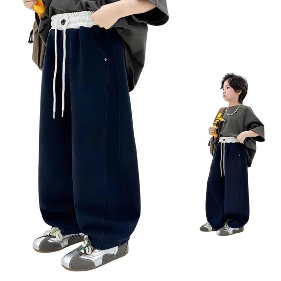 SJLDQY Girls Wide Leg Pants High Waisted Sweatpants for Girls Casual Elastic Drawstring Waist Baggy Pants with Pockets