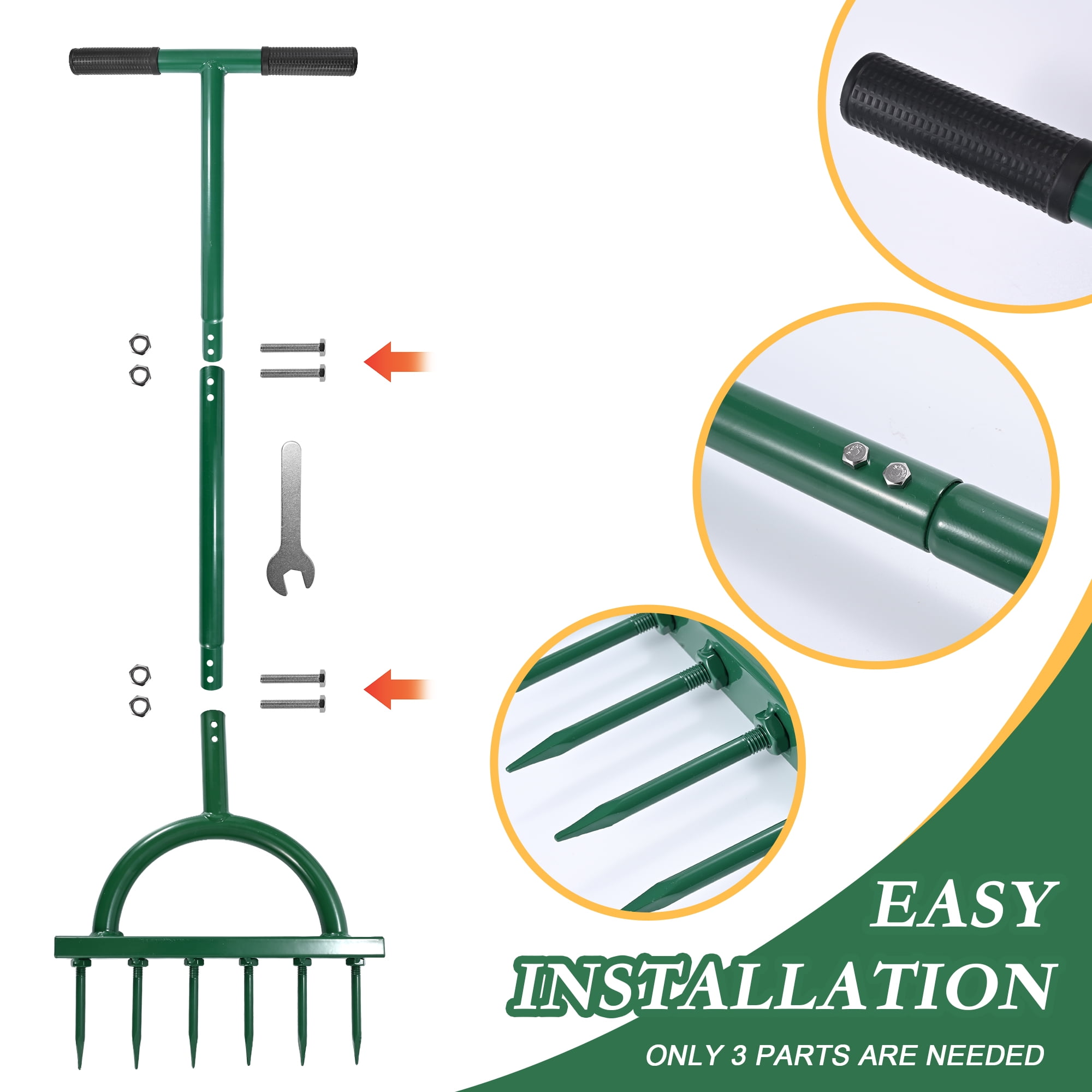 Lawn Aerator Spikes Aerating Tool, Manual Yard Aerator Tools with T-Handle, Wide Foot Plate, Six 3.9 Inch Soil Spikes, Yard Aerators for Lawn Yard & Garden