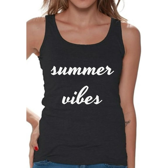Awkward Styles Summer Vibes Tank Top Women's Vacation Tank Beach Sleeveless Shirt Beach Outfit for Women Summer Party Outfit Summer Vibes Tshirt Summer Vacation Shirts Vacay T-Shirt Travel Tshirt