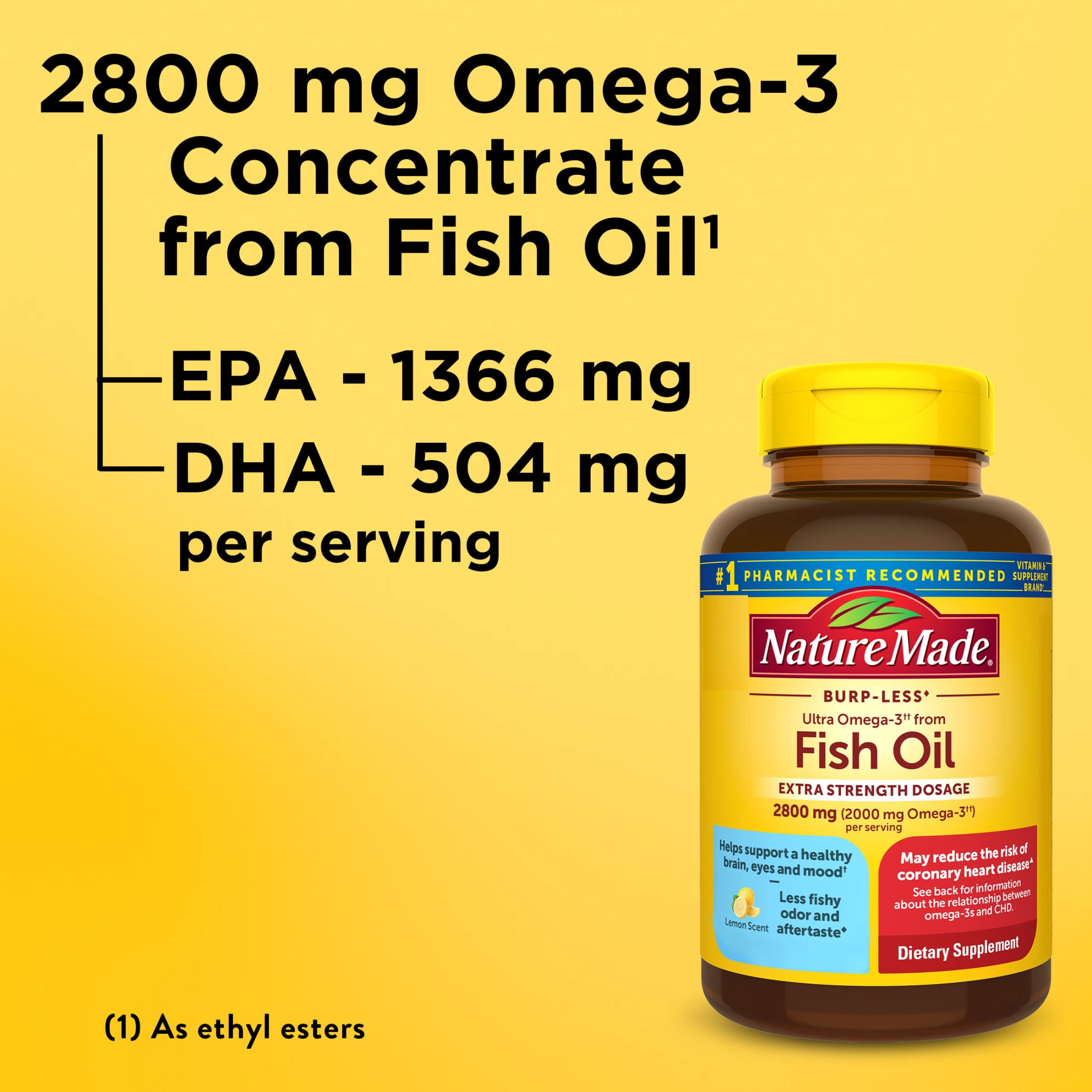 Nature Made Extra Strength Omega 3 Fish Oil Supplements 2800 mg per Serving Softgels, 60 Count