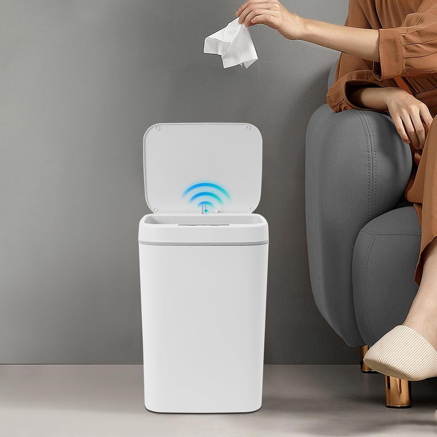 Automatic Trash Can 4.2 Gallon/16L Infrared Motion Sensor Plastic Trash Bin with Lid Touchless Garbage Can for Kitchen Bathroom Bedroom Living Room Office Outdoor