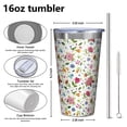 thumbnail image 4 of 16oz Tumblers White Colorful Flower Leaf Pattern Stainless Steel Vacuum Insulated Double Wall Travel Tumbler Cups Mug with Lid and Straw,Cleaning Brush for Coffee,Tea, 4 of 4