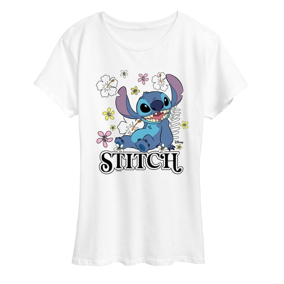 Disney - Stitch Sit Floral - Women's Short Sleeve Graphic T-Shirt