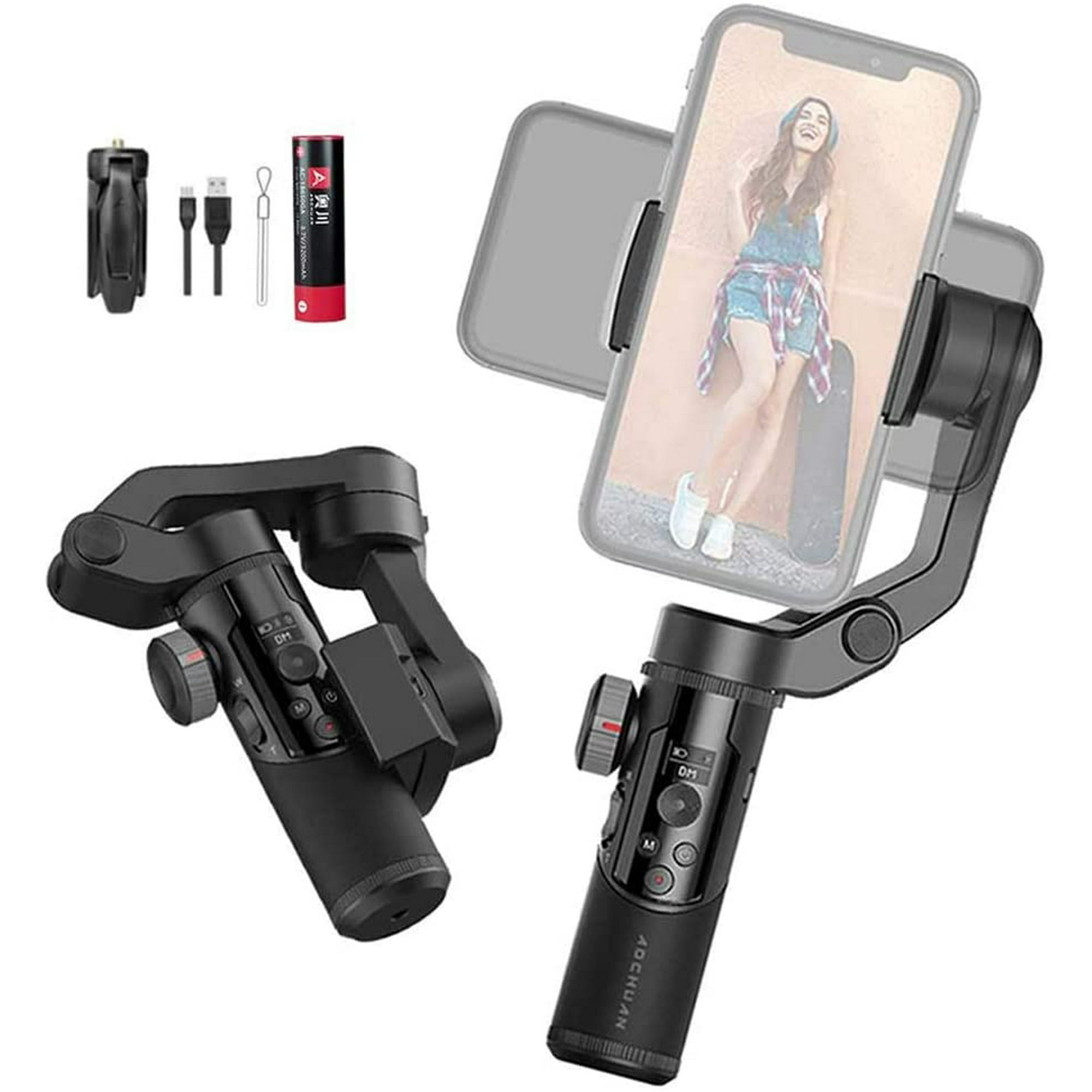 AOCHUAN Smart XR 3-Axis Handheld Gimbal for Smartphone, Foldable Small Pocket Size 250g Max. Payload iOS & Android Supported Combined Zoom Dual Focus