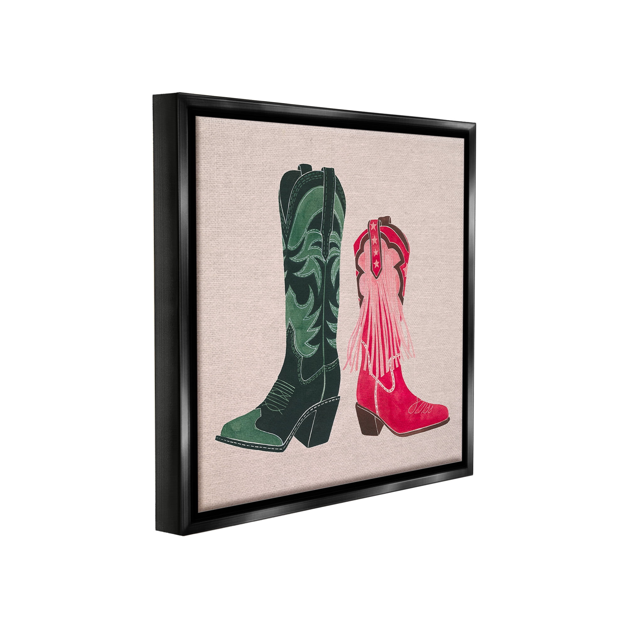 Stupell Industries Cowboy & Cowgirl Boots Beauty & Fashion Painting Black Floater Framed Canvas Art Print Wall Art, 25 x 25