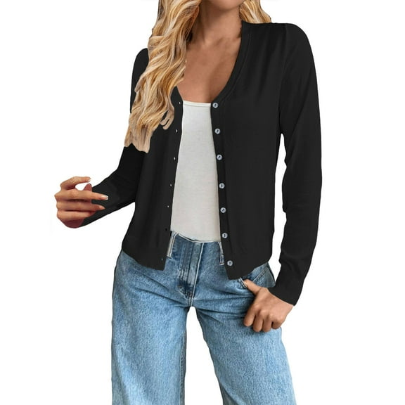 Prolriy Cardigans for Women Trendy Women's V Neck Knit Cardigan Sweater Jacket Cardigan Cardigan Sweaters for Women Black S