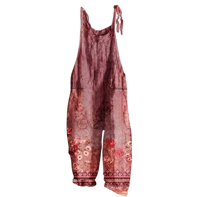 Penkiiy Combinaisons pour Femmes Femmes Dames Imprimé Été Sans Manches Dos Nu Ample Longues Combinaisons Barboteuses Combinaison Rouge TG Combinaisons