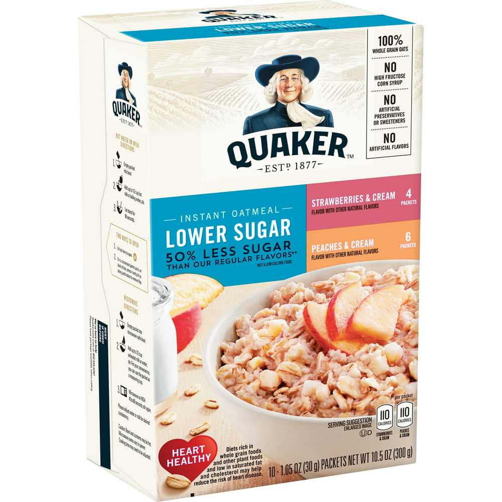 Quaker Instant Oatmeal, Low Sugar Fruit & Cream Variety Pack, 10 ...