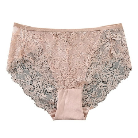 QYZEU Women s Panties Plus Sexy Lace Hollow Out Briefs Mid Waisted Breathable Brief Panties Stylish Soft Breathable Lightweight Underwear Red L