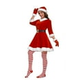 thumbnail image 2 of Mrs Claus Costume for Women 5PCS Chirstmas Outfit Adult Velvet Santa Dress with Belt High Socks Hat Gloves -M, 2 of 8