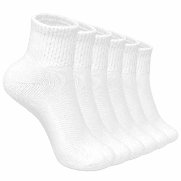 FLORNIX 6 Pairs Women Cotton Solid White Athletic Cushioned Ankle Quarter Socks White Ankle Socks Women Size 9-11