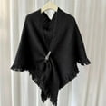 thumbnail image 2 of Shawl Wraps for Women LSQii Open Front Knitted Poncho Sweater Oversized Cardigan with Fringe Casual Solid Color Blanket Cape Scarf Daily Wear Black, 2 of 4
