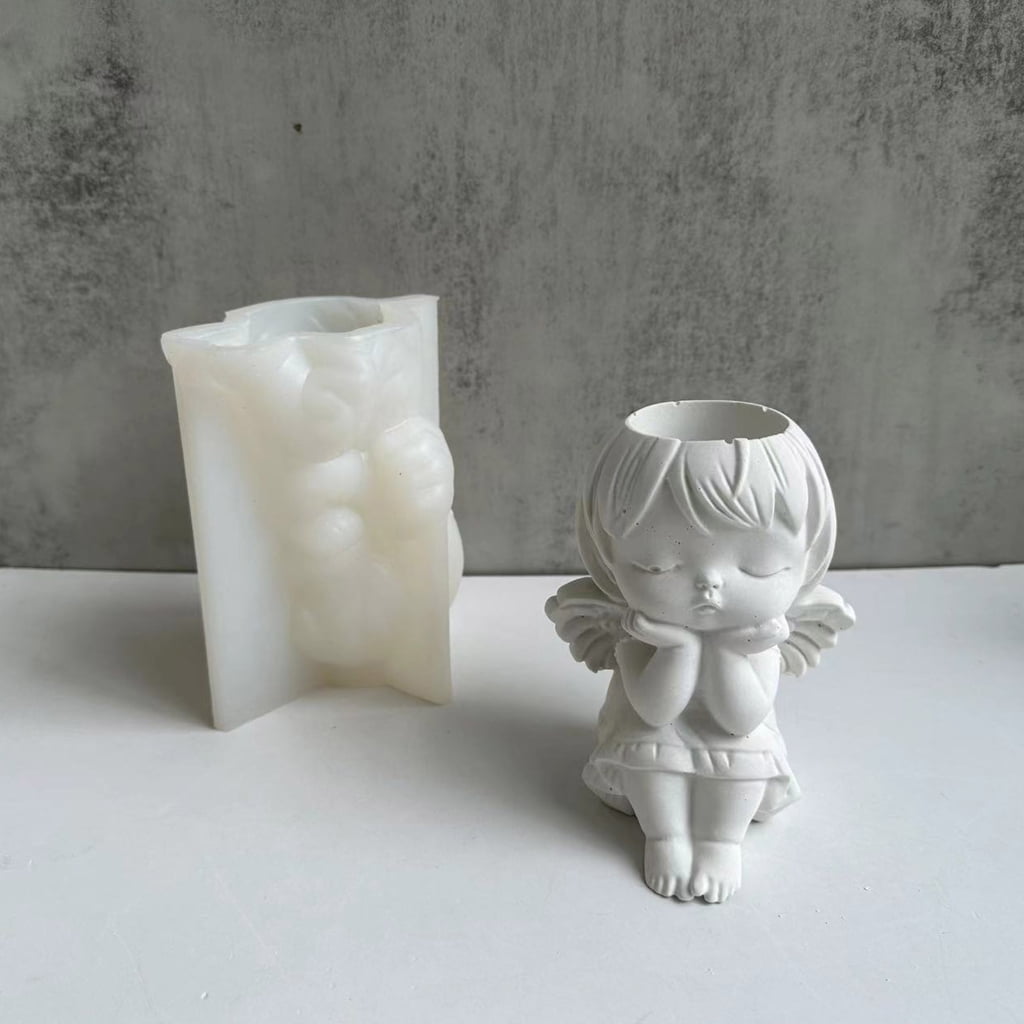 BQBQERT Flowerpot Girl Planter Silicone Mold Wing Girl Container Resin Garden Ornament