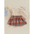 thumbnail image 5 of Bslissey 3M 6M 9M 12M 18M Baby Girls Sweet Romper Dress Ruffles Long Sleeve Plaid Patchwork Hem Jumpsuit with Headband Sets Newborn Infant Casual Daily Outfit, 5 of 9
