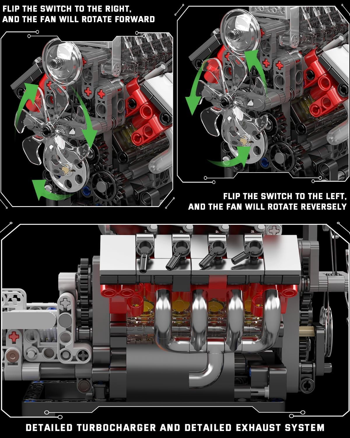 Engine Model kit That Runs- Build Your Own STEM V8 Model Engine with Transmission, 8-Cylinder Car Engine kit Building Engineering Toys for Adults Collections (855+PCS)