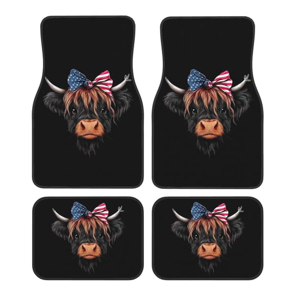 KAKALAD Cute Cow American Flag Car Floor Mats 4PC Set Carpet Protection, Universal Fit for Car SUV VA & Truck, Vehicle Front & Rear