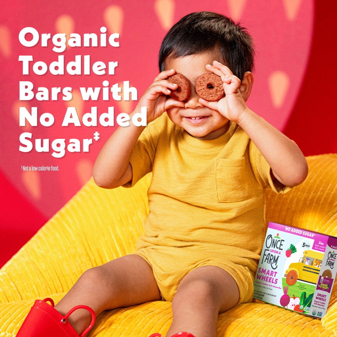 Once Upon a Farm Organic Smart Wheels Toddler Bar, Rasp-Berry & Kale, 5ct