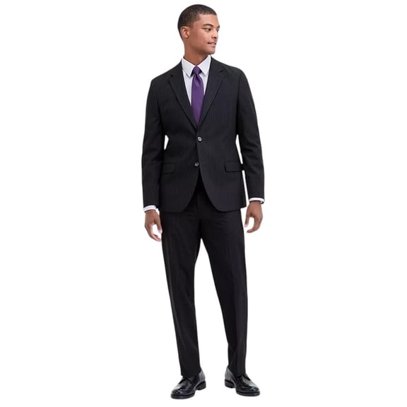Nautica Mens Modern fit 2 Piece Suit 40 L / 34 Waist Black Striped Stretch