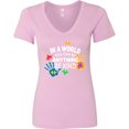 thumbnail image 3 of Inktastic In a World You Can Be Anything Be Kind Autism Awareness Women's V-Neck T-Shirt, 3 of 5