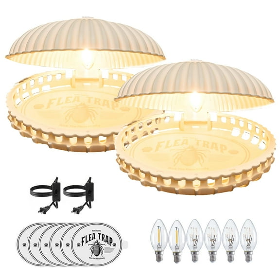 Flea Traps for Home Indoor Flea Light Trap Treatment with 6 Refills & 6 Bulbs - Bug Insect Pest Control Traps for Living Room, Balcony, Bedroom - SHELL