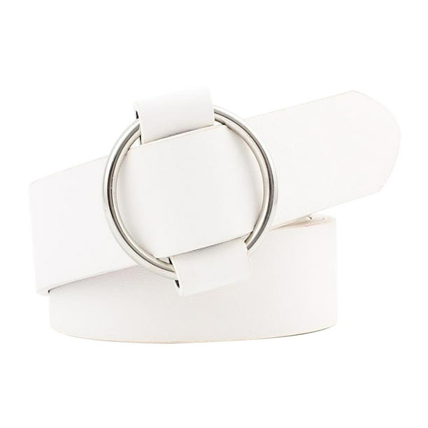 Cinturones de cuero para mujer, cinturones de piel sintética suave para vaqueros con hebilla redonda de aleación sin pasador Blanco Redondo 105cm