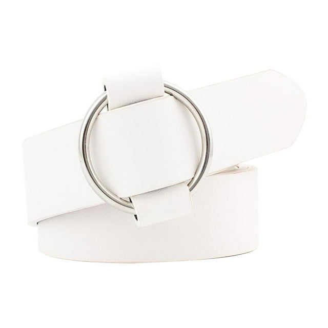 Cinturón de piel sintética para mujer y niña para vaqueros con hebilla redonda en la cintura sin... Blanco Redondo 105cm