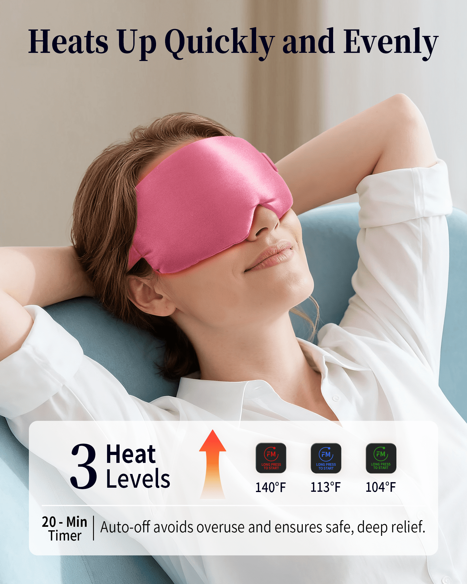 FACEMOON Silk Cordless Heated, Moist Heat Therapy Sleep Eye Mask for Dry Eyes with Storage Case, Blue
