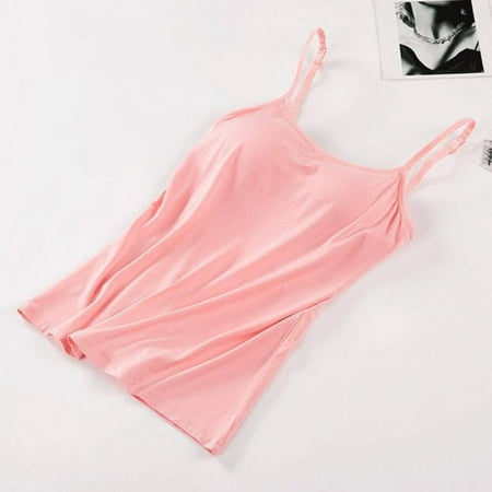 Produes Female Camisole Tops Solid Built In Bra Padded Modal Tanks Casual Spaghetti Camis Top Women Slim Sleeveless Tank Tops